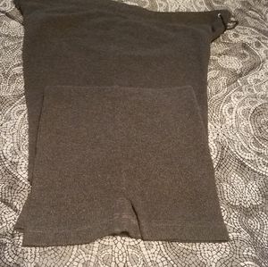 Gray fleece pants with split at bottom of leg